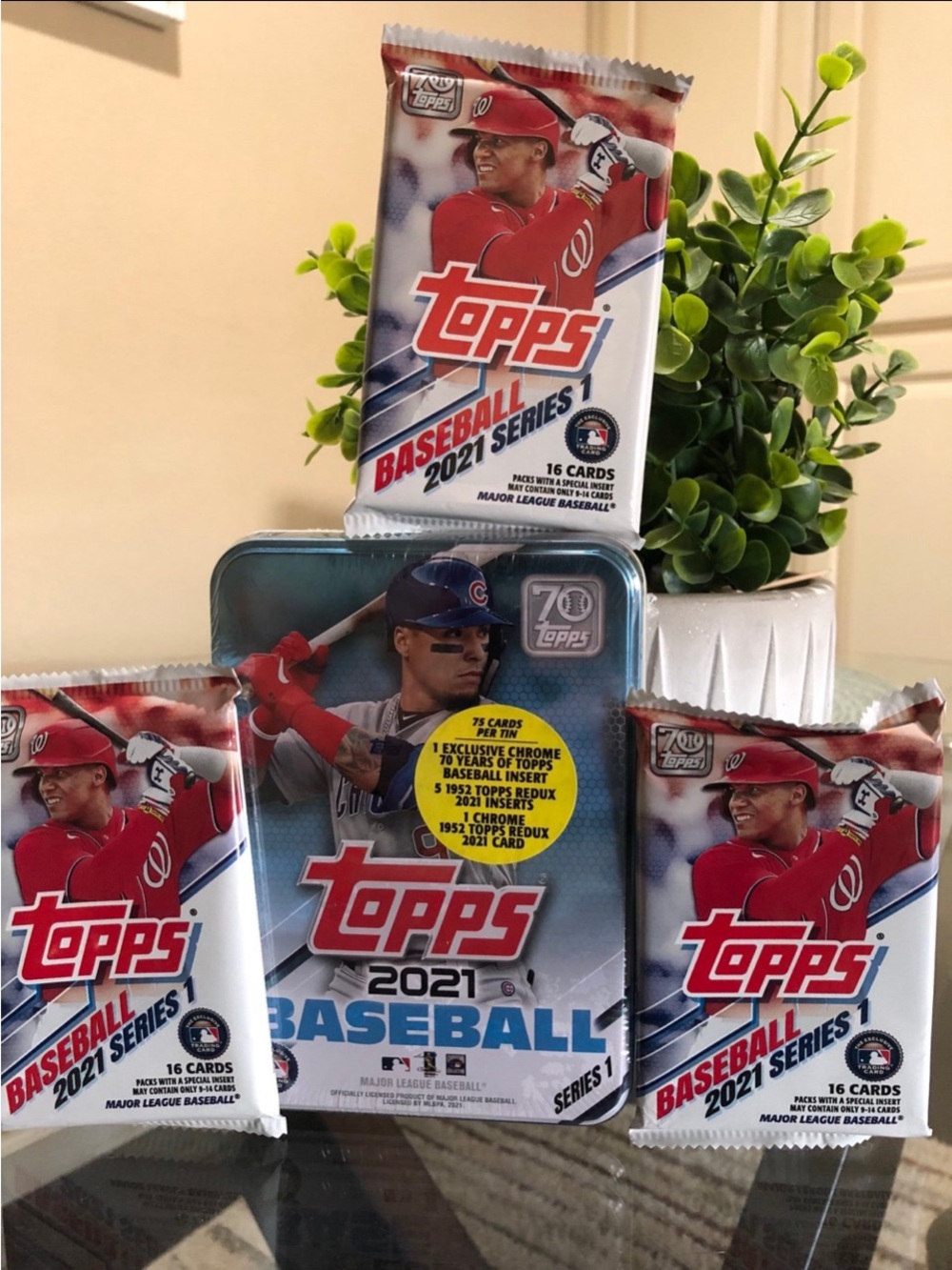Topps 2021 Baseball Series 1 Tin and Packs - Red, Blue, White